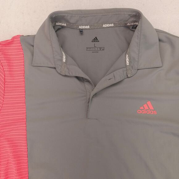 Adidas Short Sleeve Collared Polo Shirt Adult Mens Size Large L Gray Pink - Picture 1 of 9